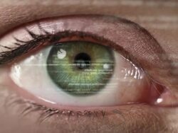 Female eye with program code. Futuristic. Technology. Green-Blue. Stock Footage