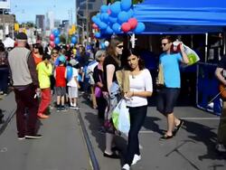 Band playing and general view of Dundas Street Festival Stock Footage