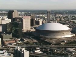 Wide Shot Aerial - Superdome and city / New Orleans Louisiana Stock Footage