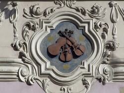 MS View of Three violins on house / Prague, Hlavni mesto Praha, Czech Republic Stock Footage