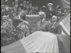 Assistant Secretary of The Navy Franklin D. Roosevelt talks to a crowd after presenting a man with a trophy. News Clip