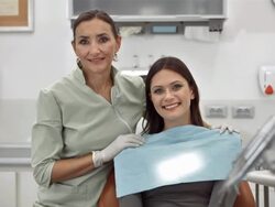 HD DOLLY: Portrait Of A Female Dentist And Patient Stock Footage