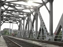 WS Two young girls running and exercising together on railway track / Minneapolis, Minnesota, United States Stock Footage