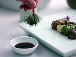 CU R/F Ssambap (rice wrapped in lettuce, cabbage, perilla leaves in Korea) / Seoul, South Korea Stock Footage