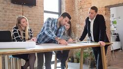 Architects Planning On Blueprint Stock Footage