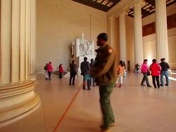 A static shot of tourists looking at the Lincoln Memorial in Washington DC. Stock Footage