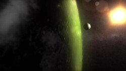 A computer generated image depicts the sun shining on the Earth in orbit. Stock Footage