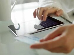 Tablet purchase morning Stock Footage