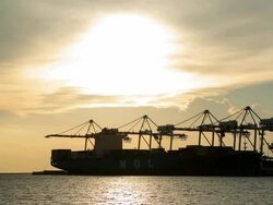 Cargo container shipping with low angle Stock Footage