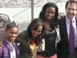 Tyrel Jackson Williams, China Anne McClain , Coco Jones, Gary Marsh, Tyler James Williams, Guest, Debby Ryan and Laura Marano at The Disney Channel And Disney XD Stars Visit The Empire State Building on 3/12/2012 Stock Footage