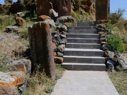 Hayravank monastery, Sevan lake, khachkars in the enrance road to the church Stock Footage