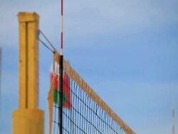 Volleyball players hand play near the mesh. hd1|hd8080p Stock Footage