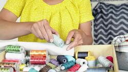 Woman choosing thread Stock Footage