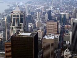 Panning view of Seattle from high view point. Stock Footage