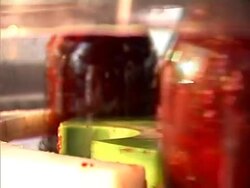 Glass jar with beetroot on conveyor line Stock Footage
