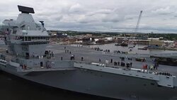 HMS Queen Elizabeth, the Royal Navy's new aircraft carrier, leaves dock to begin sea trials News Clip