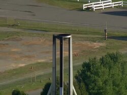 MS AERIAL ZI DS Shot of Old Olymic Flame structure / New York, United States Stock Footage