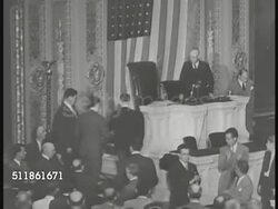 1942: WASHINGTON, D.C.: TU Capitol Building dome. Commonwealth of the Philippines President in Exile Manuel Quezon (1878-1944) walking into US Congress, greeted at podium. Instructional Video