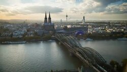 The Cathedral (Dom) and River Rhine, Cologne (Koln), North Rhine Westphalia, (Nordrhein-Westfalen), Germany, Europe Stock Footage