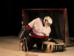 Hockey Player Goalie Making Saves Stock Footage