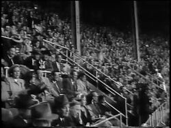 B/W 1956 audience clapping + cheering in Yankee Stadium during World Series / NYC Stock Footage