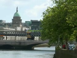 MS Rail bridge over river / Dublin, County Dublin, Ireland  Stock Footage