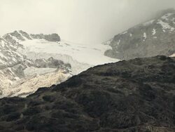 Misty ice shelf on Huayna Potosi glacier in Andes region of Bolivia Stock Footage