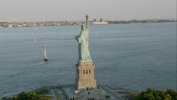 'MS ZI AERIAL Shot of Statue Of Liberty / New York City, United States ' Stock Footage