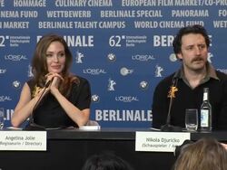 INTERVIEW: Angelina Jolie on defending the film at In The Land of Blood and Honey Press Conference: 62nd Berlin International Film Festival 2012 on February 11, 2012 in Berlin, Germany. (Footage by WireImage Video/Getty Images Entertainment Video)  Stock Footage