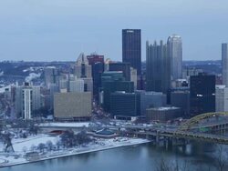 WS T/L View of city skyline between day and night / Pittsburgh, PA, United States Stock Footage
