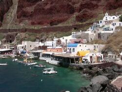 Ammoudi Harbour below Oia, Santorini, Greece Stock Footage