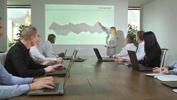 DS Businesswoman Giving Presentation Stock Footage