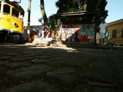 Yellow Tram with people Stock Footage