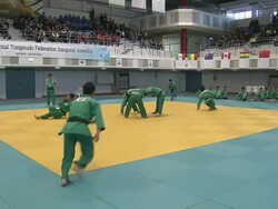 MS ZI Shot of demonstration of Yongmoodo korean traditional martial arts / Seoul, Seoul, South Korea Stock Footage