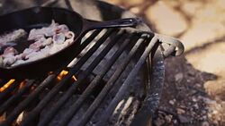 Stirring Campfire Bacon Stock Footage
