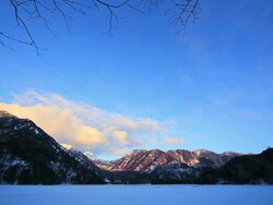 Lake Yuno (Yunoko) in winter Stock Footage