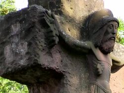 CU Shot of sandstone cross / Kastel Staadt, Rhineland Palatinate, Germany Stock Footage