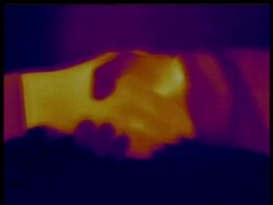 Thermographic image, CU hand shake, identical shots with info bar on DB 302 Stock Footage