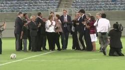 About 300 people protested outside of the Arena das Dunas soccer stadium during its inauguration ceremony on Wednesday in the northeastern Brazilian city of Natal ahead of the World Cup. News Clip