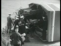 HMS Ashanti, one of Britain's newest destroyers of the Tribal class.  Gunnery practice.  1939 Stock Footage
