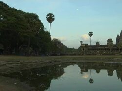 Pan Right Shot Angkor Wat with Lake Siem Reap Cambodia Stock Footage