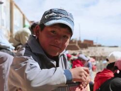 CU Shot of little boy at Soccer game / Potosi, Bolivia Stock Footage