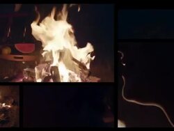 Couple and campfire. Split screen. Stock Footage