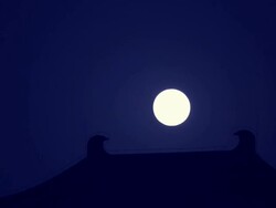 LS Chinese Construction Roof and moon/xian,shaanxi,China Stock Footage