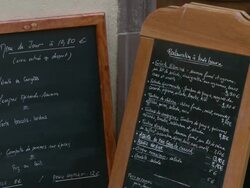 MS  View of two menu boardin front  of restaurant / Strasbourg, Alsace, France Stock Footage
