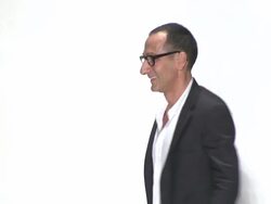 Designer Gilles Mendel walks the runway after J. Mendel Spring 2012 during Mercedes-Benz Fashion Week Spring 2012 Stock Footage