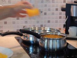 Stirring a hot meal Stock Footage