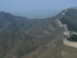 Green mountains, eventually panning out to view the Great Wall of China. Stock Footage