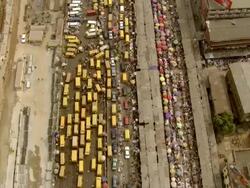 WS AERIAL View of market with railway / Lagos, Nigeria Stock Footage