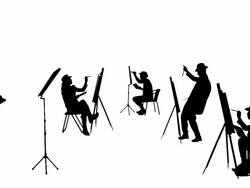 Artistic painters silhouettes Stock Footage